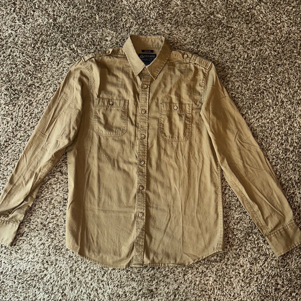 “American Rag” Tan Button Down Long Sleeve Shirt
